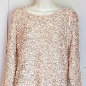 Champagne Sparkly Loose Knit Sweater with Sheer trim for her